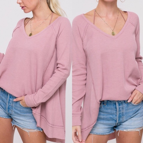 Blush Waffle Raw Edge Cut Slouchy Tunic Top! - Picture 4 of 15
